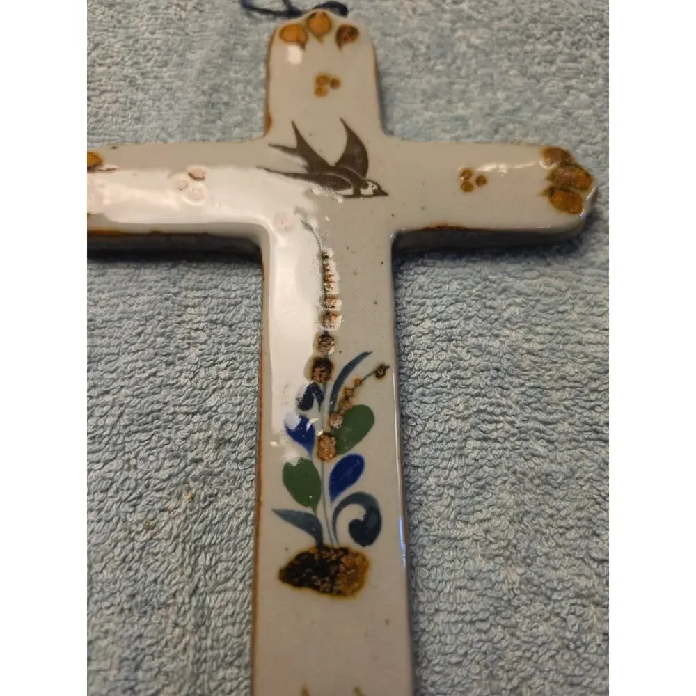 Vintage Tonala Mexican Ceramic Cross